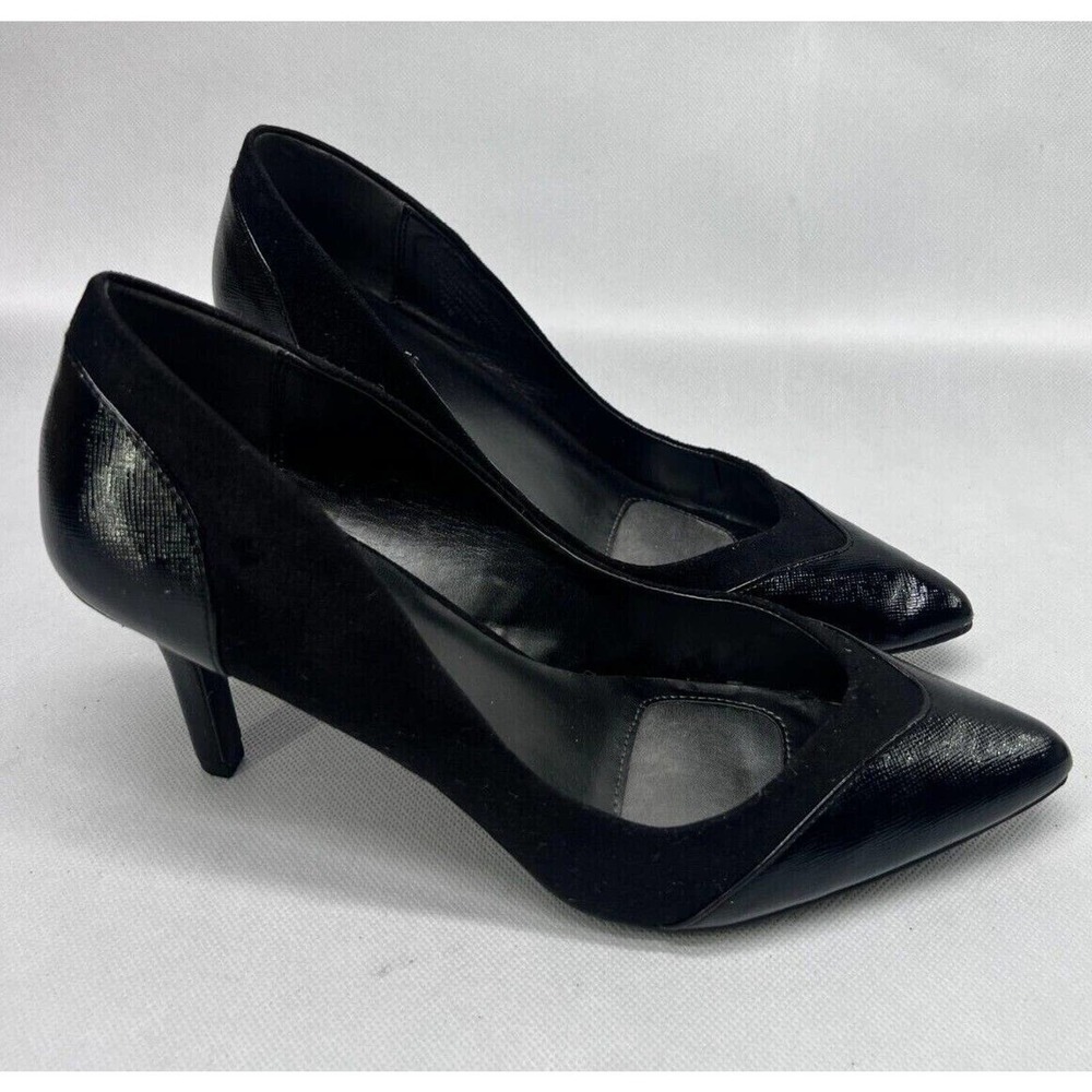 Mootsies Tootsies Dare Black Faux Suede & Faux Leather High Heel Pumps Size 8.5M
